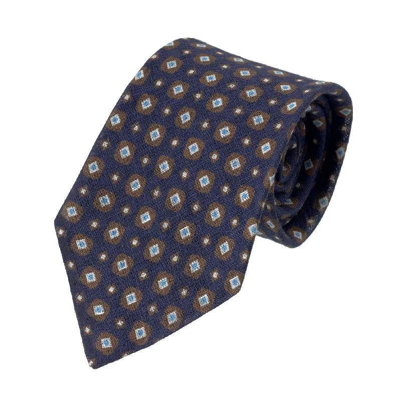 Hand-Printed Linen Tie in Blue