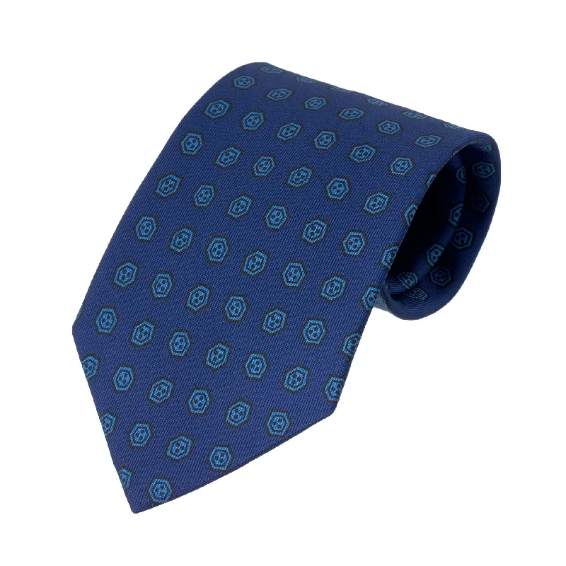 Hand-Printed Silk Tie in Royal Blue