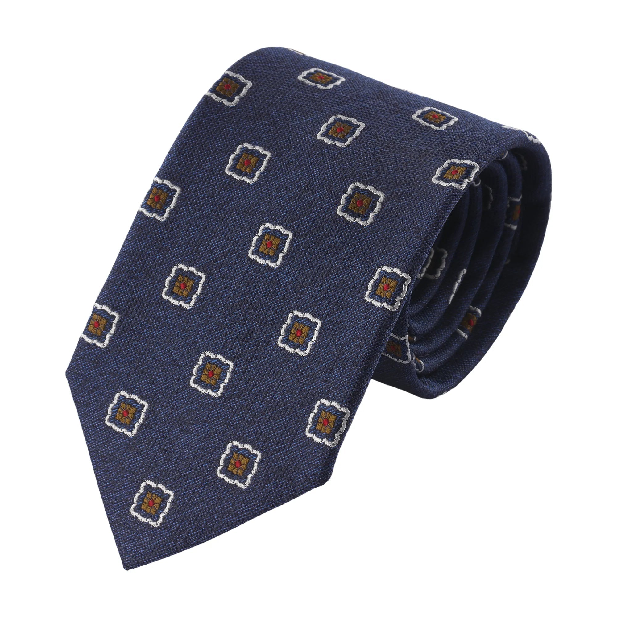 Jacquard Lined Silk Tie with Floral Design