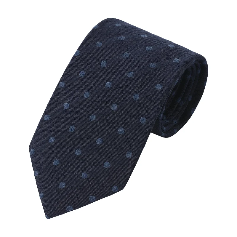 Polka Coarse Dot Textured Silk Tie in Navy Blue