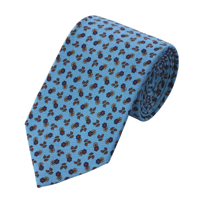 Plain Hand Printed Silk Tie in Blue