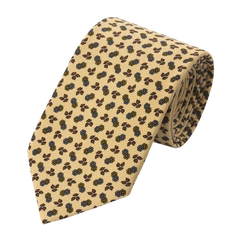 Plain Hand Printed Silk Tie in Yellow