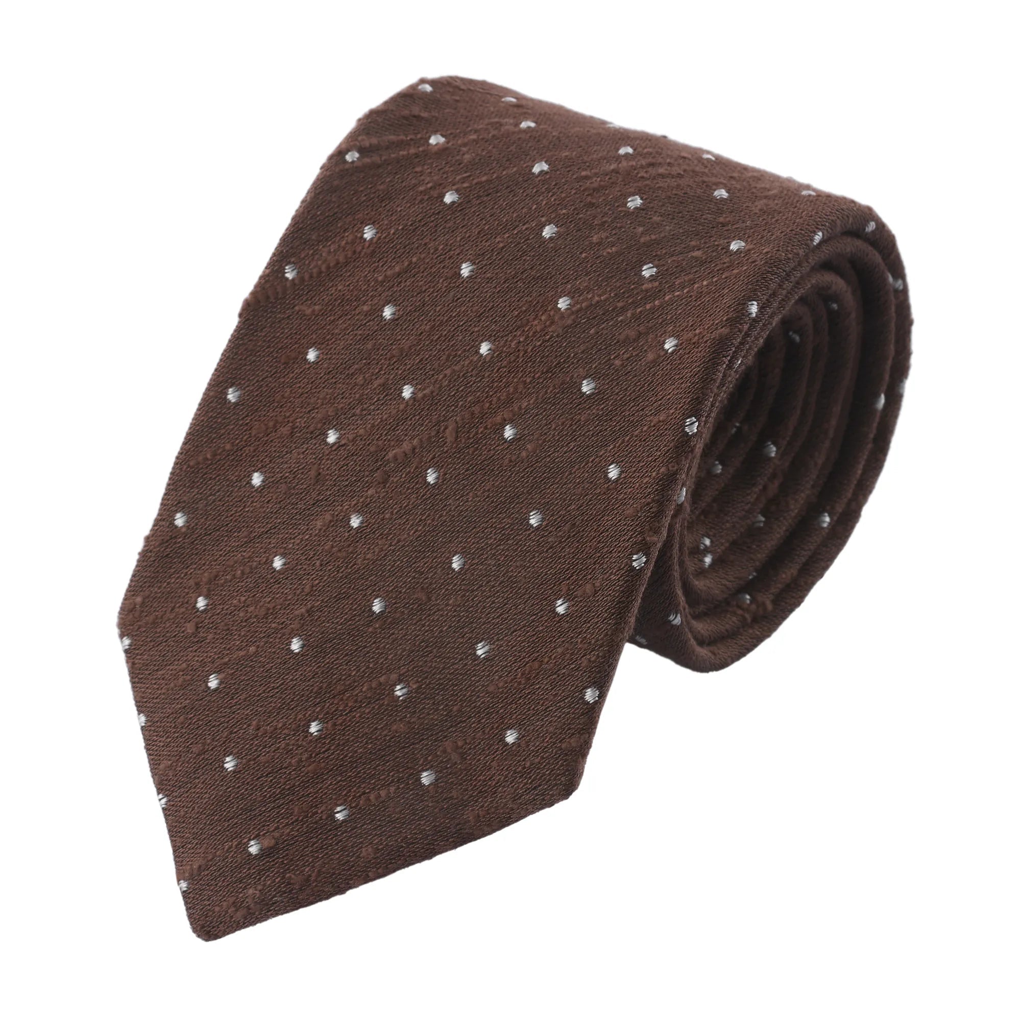 Polka Dot Shantung Silk Tie in Brown