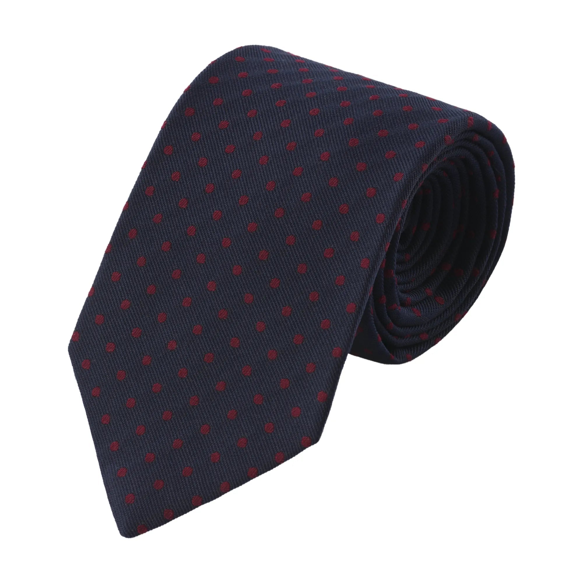 Polka Dot Jacquard Silk Tie in Navy Blue