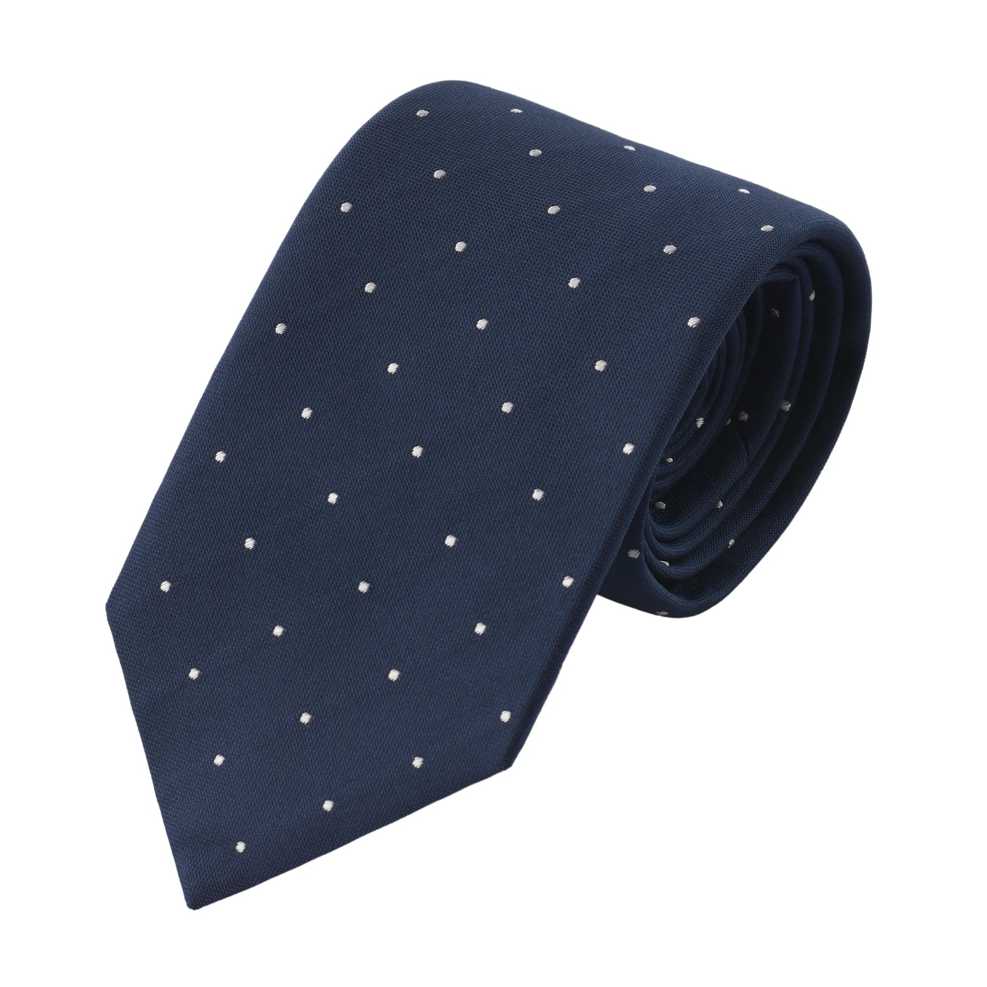 Polka Dot Silk Tipped Tie in Navy Blue