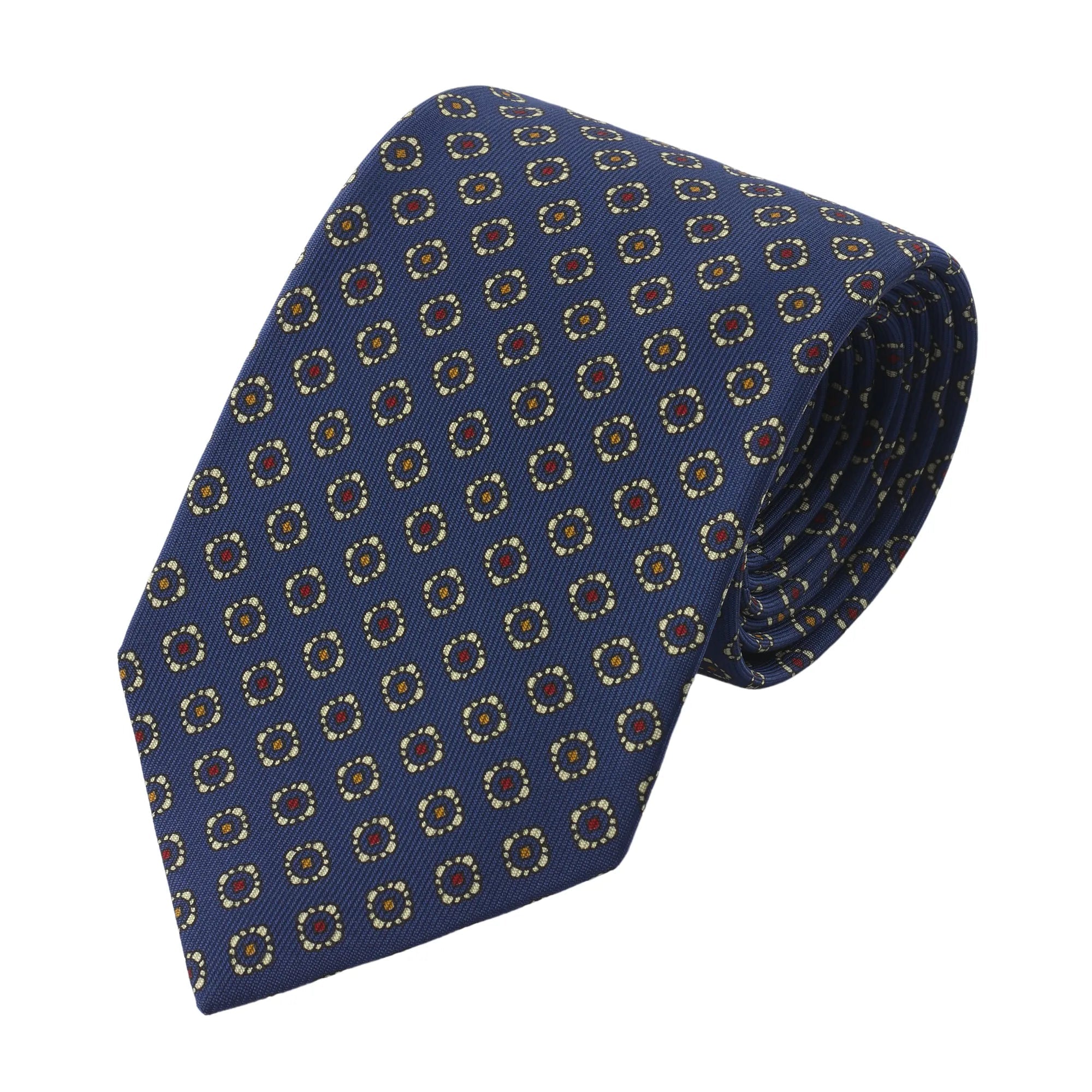 Printed Self-Tipped Silk Tie in Blue