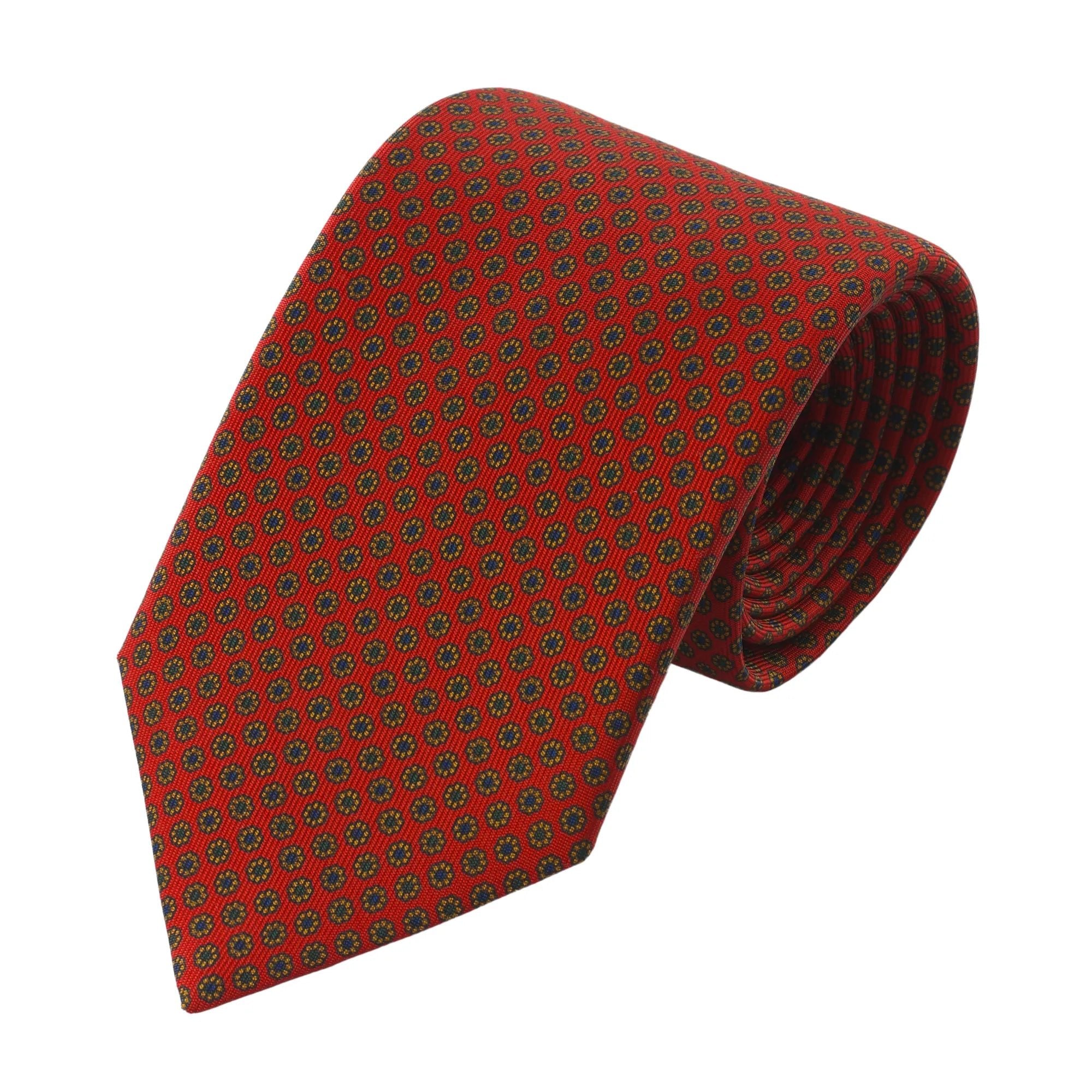 Printed Self-Tipped Silk Tie in Red