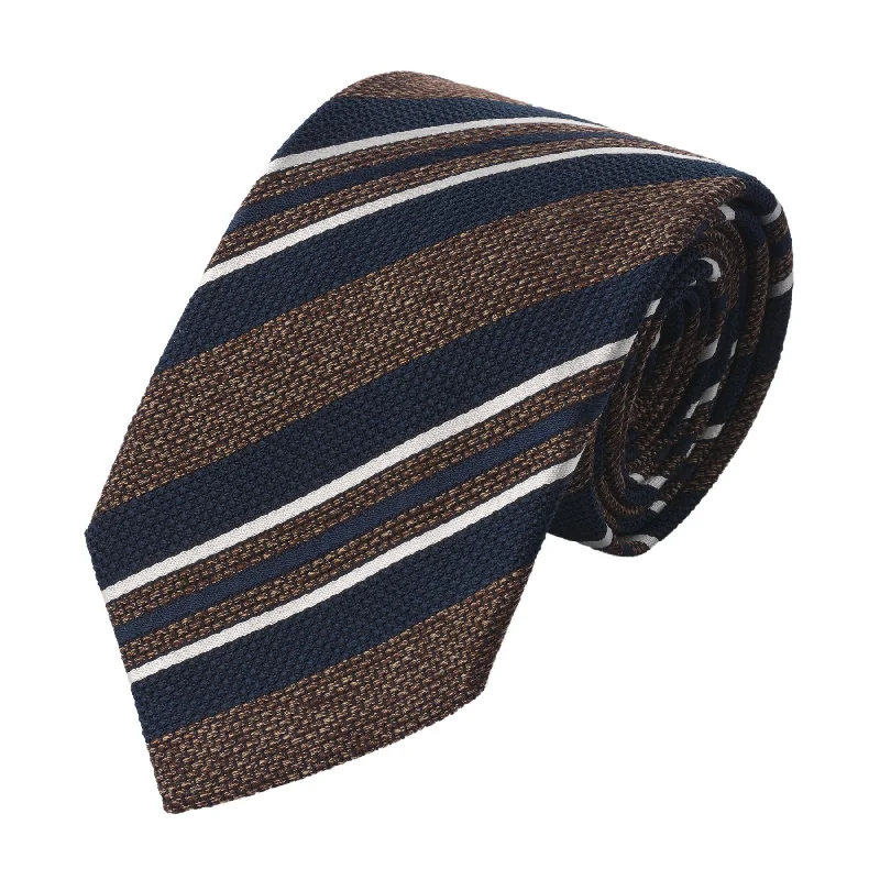 Regimental Grenadine Silk Tie in Brown and White