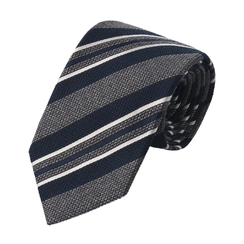 Regimental Grenadine Silk Tie in Silver Grey