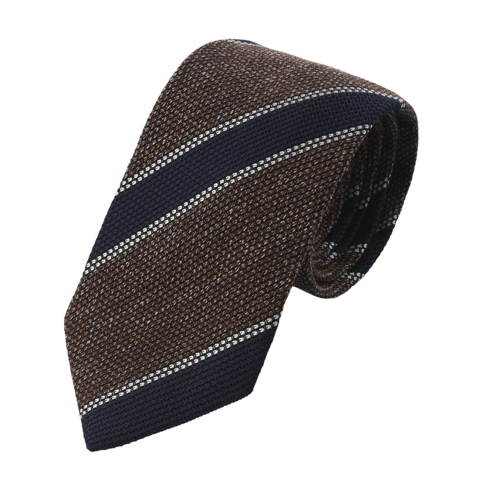 Regimental Grenadine Tie in Brown and Navy Blue