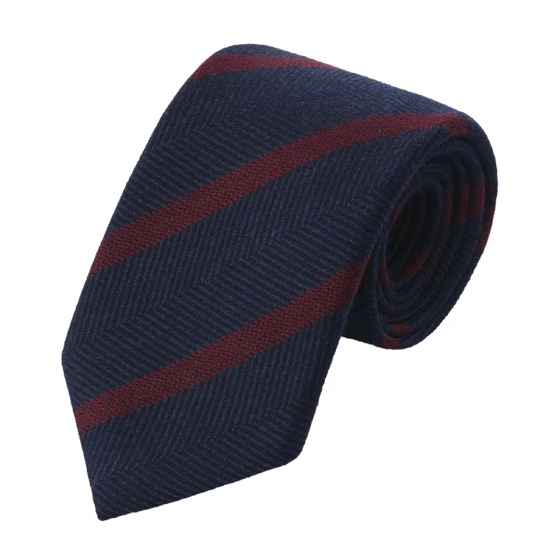 Regimental Herringbone Wool Tie in Red and Blue