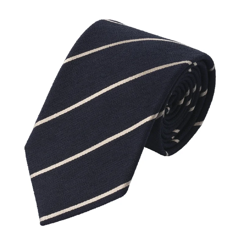 Regimental Silk Tie in Dark Blue and White