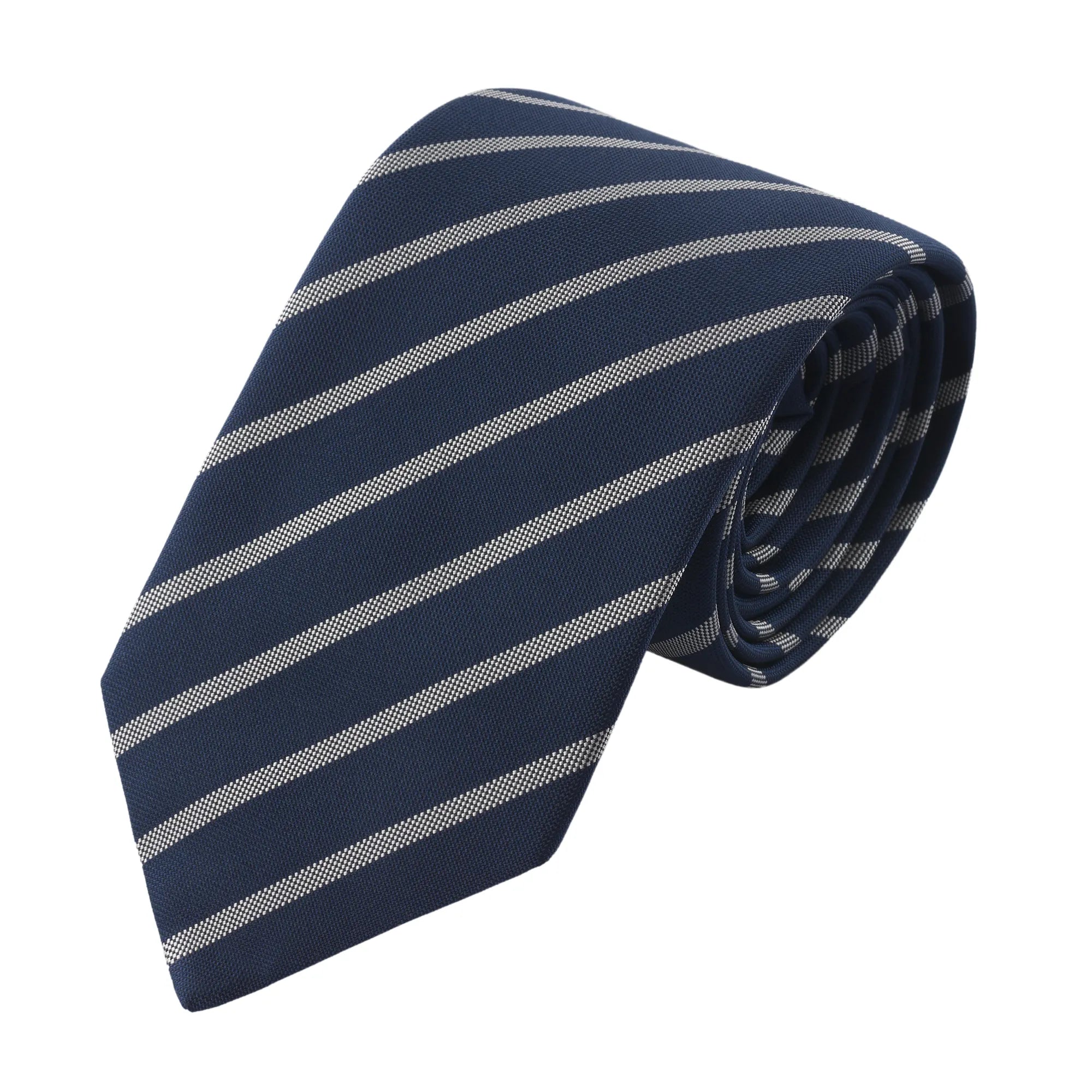 Regimental Woven Silk Tie in Silver Grey and Blue