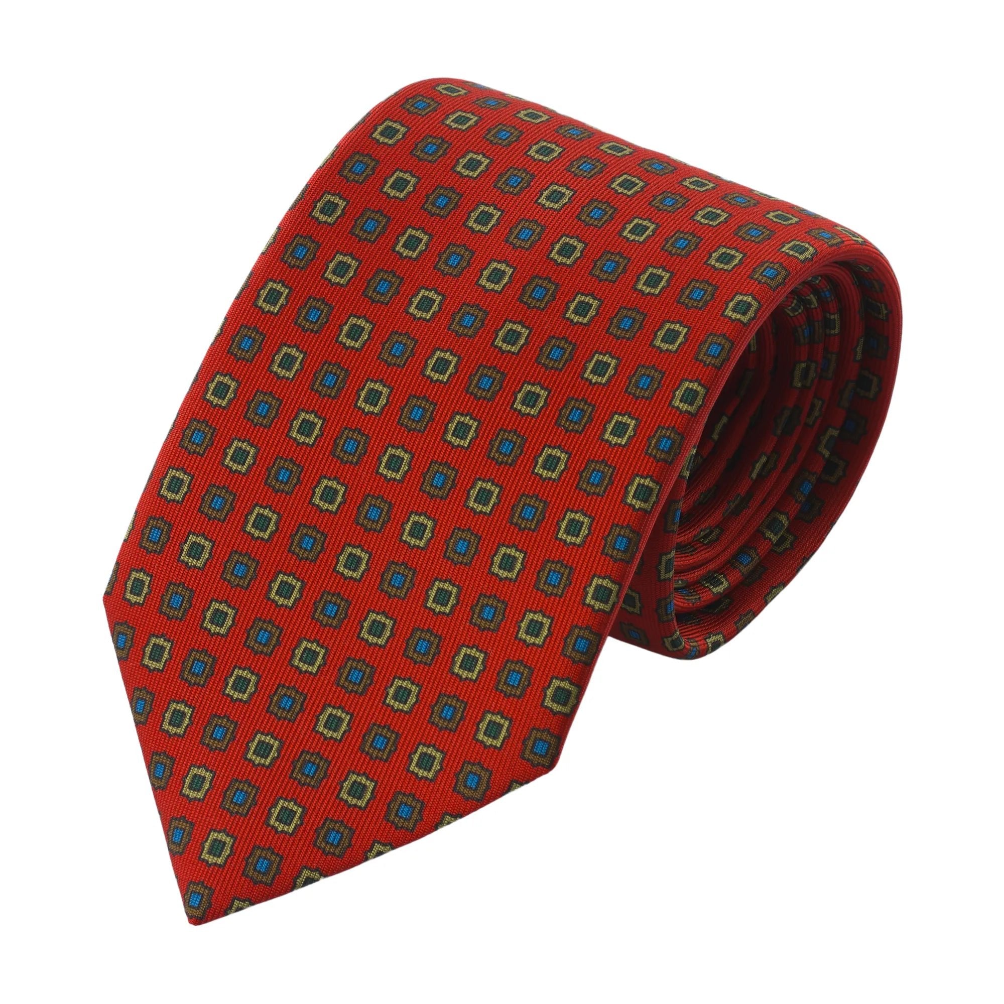 Printed Self-Tipped Silk Tie in Red