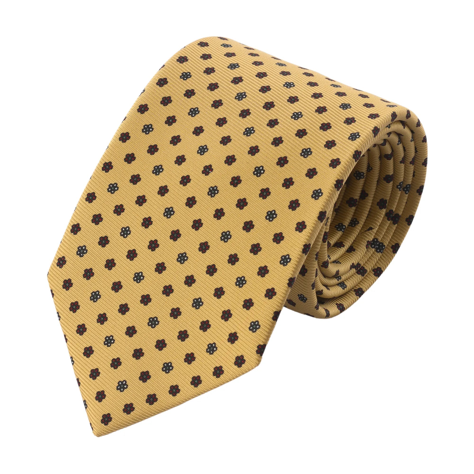 Printed Tipped Silk Tie in Yellow