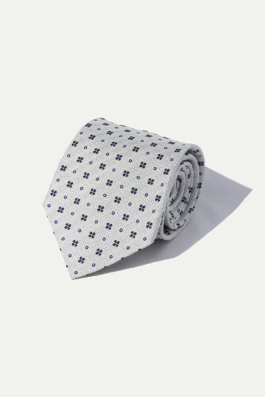 Silver jacquard silk tie - Made In Italy