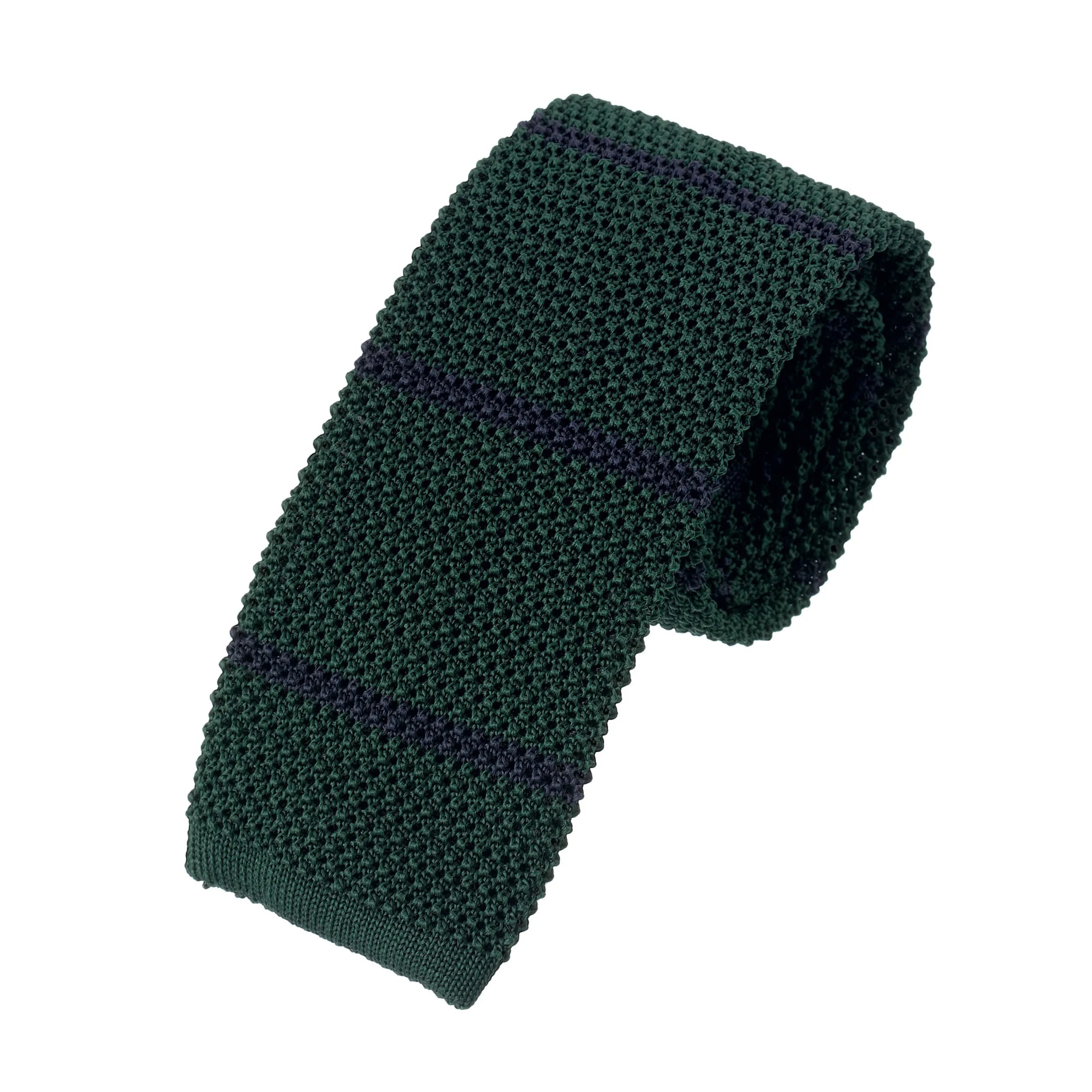 Striped Knitted Silk Tie in Dark Green