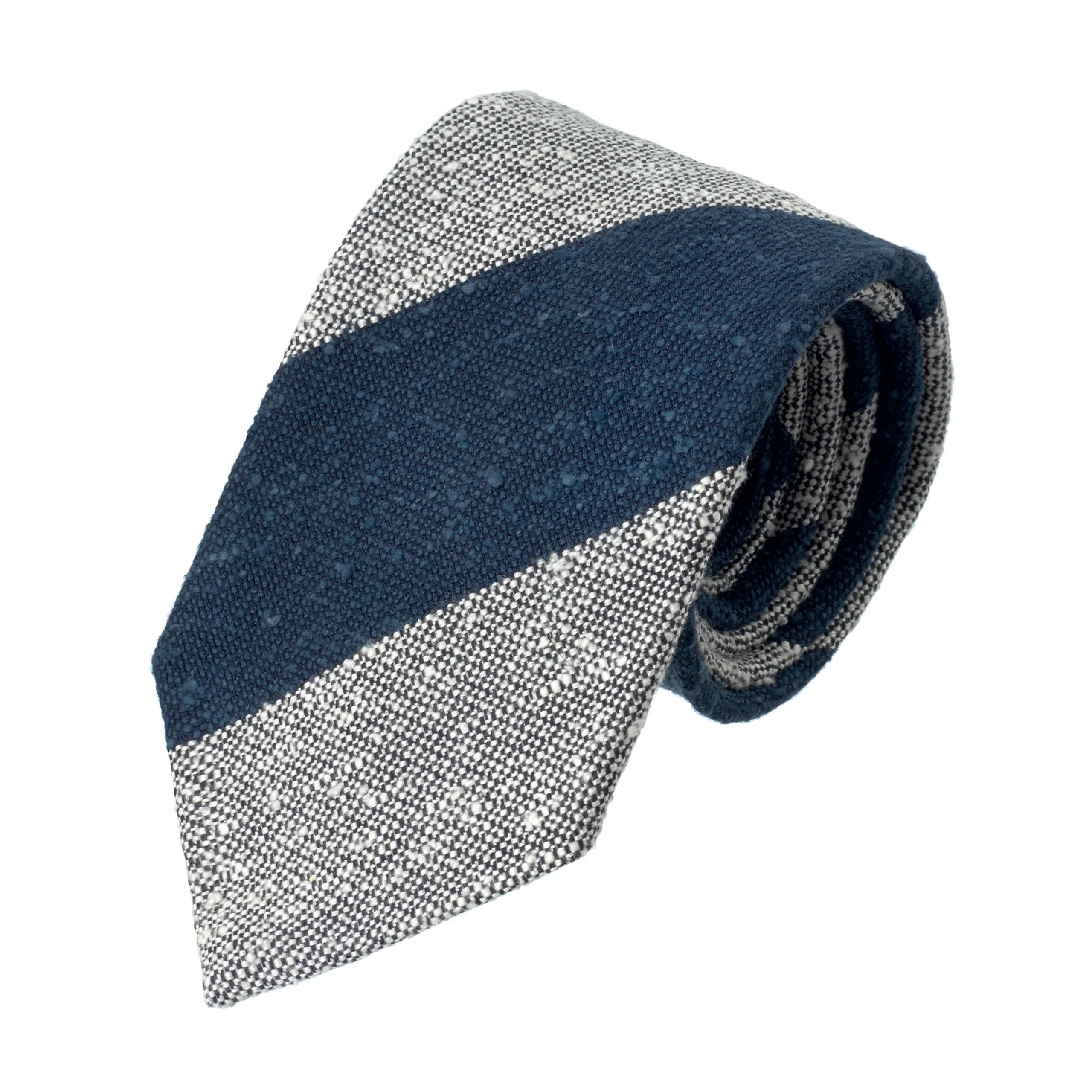 Regimental Textured Silk and Cotton-Blend Tie in Blue and White