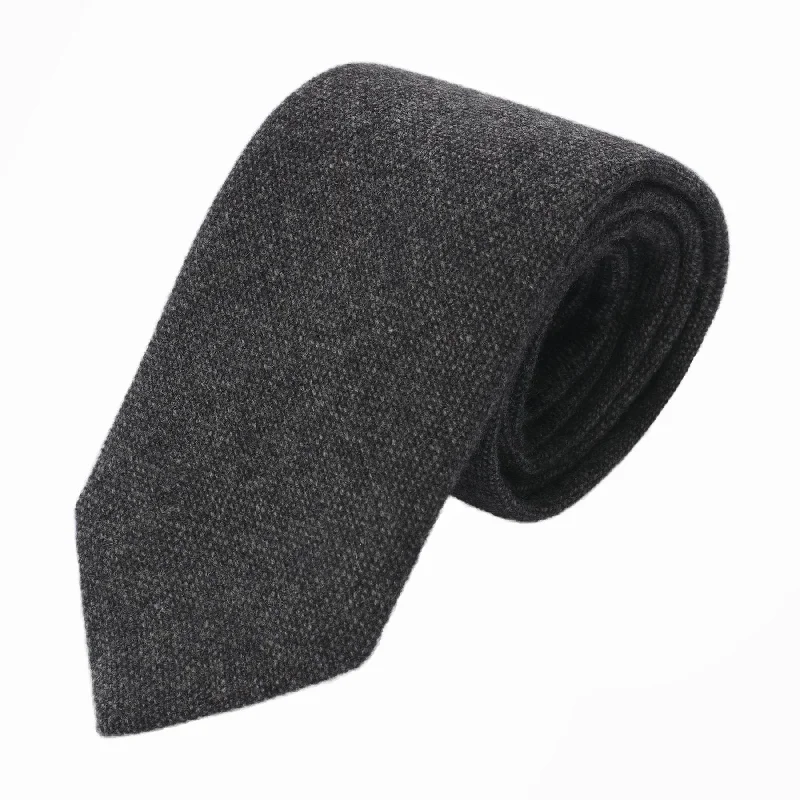 Woven Cashmere Tipped Tie in Dark Grey