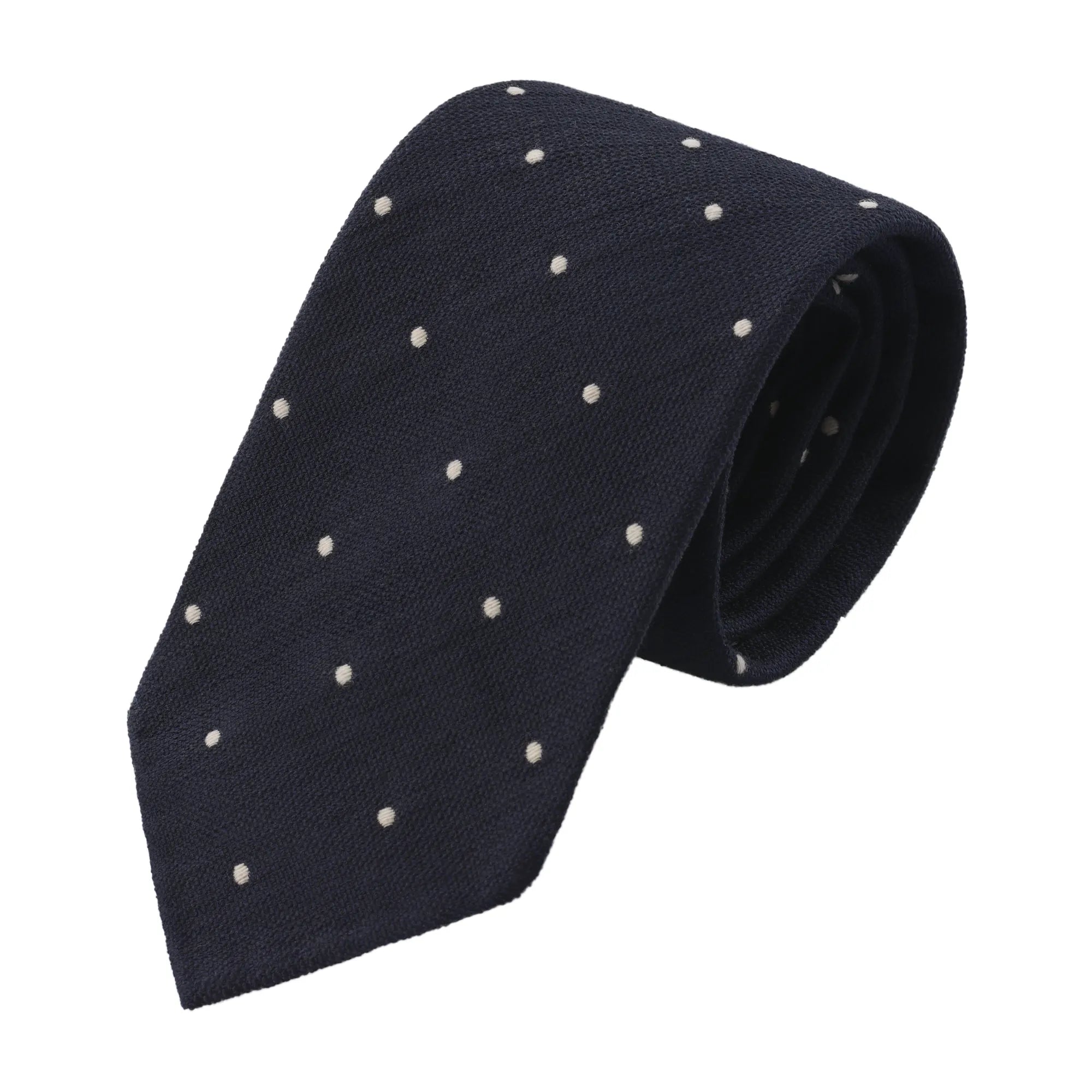 Handrolled Polka Dot Tie in Navy Blue