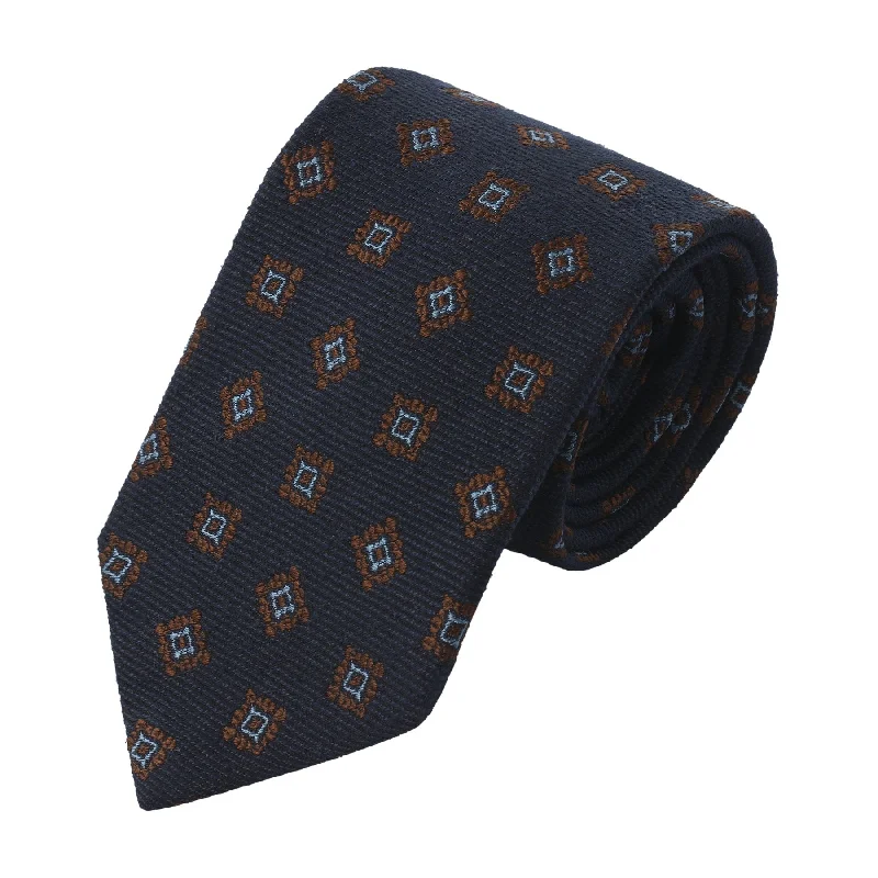 Woven Jacquard Silk Tie in Navy Blue