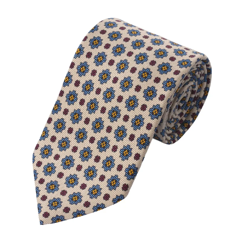 Woven Silk Printed Tie in Beige