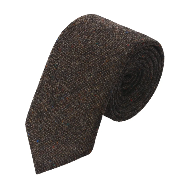 Woven Wool Dot Tie in Brown Melange