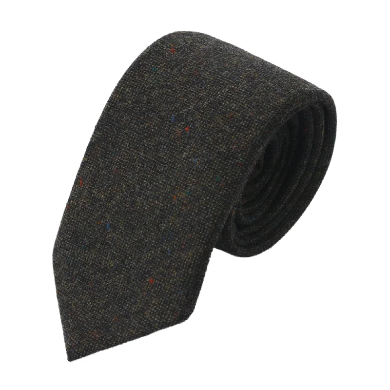 Woven Wool Lined Tie in Green Melange