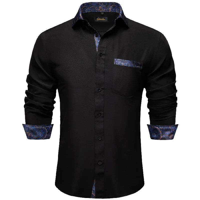 DiBanGu Black Blue Splicing Long Sleeve Shirt For Men