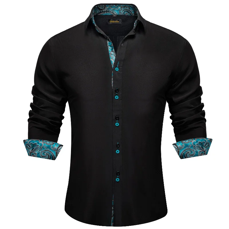 DiBanGu Black Blue Splicing Long Sleeve Shirt For Men