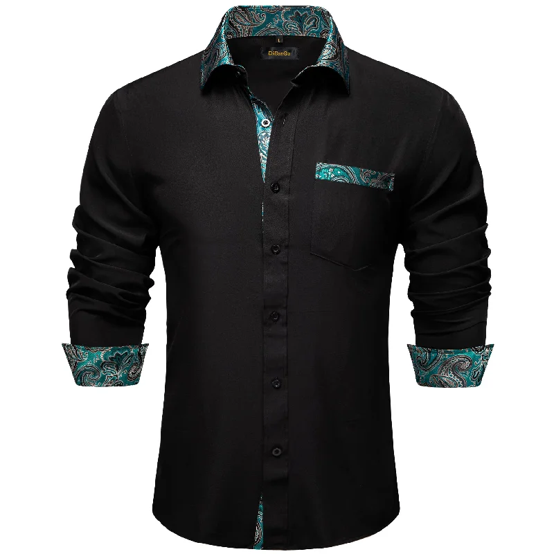 DiBanGu Black Blue Splicing Long Sleeve Shirt