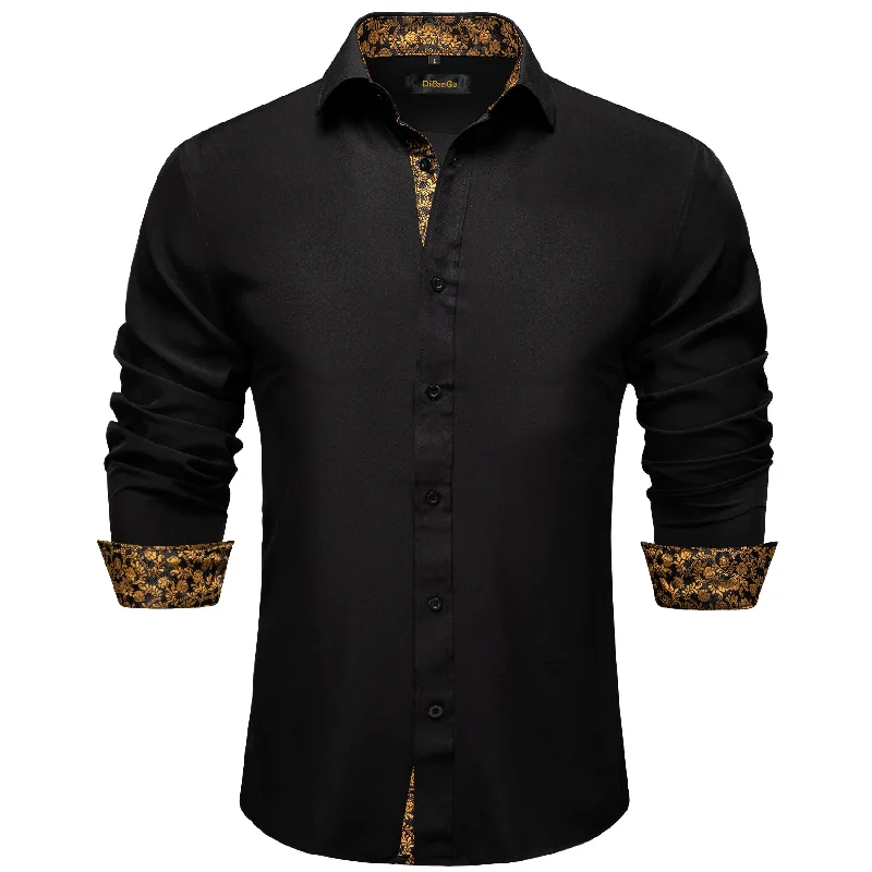 DiBanGu Black Golden Splicing Long Sleeve Shirt