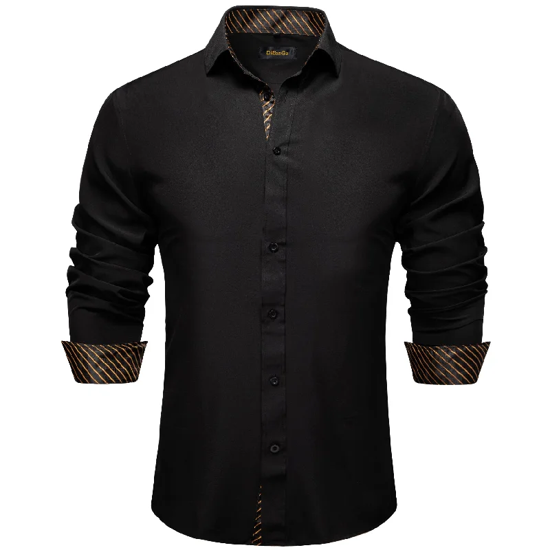 DiBanGu Black Golden Stripe Splicing Long Sleeve Shirt For Men