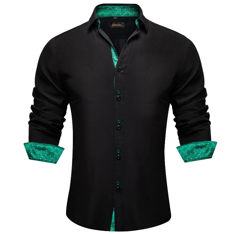 DiBanGu Black Green Lattice Splicing Long Sleeve Shirt For Men