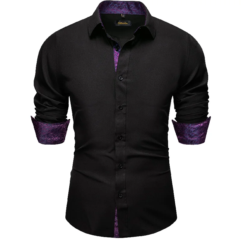 DiBanGu Black Purple Stripe Splicing Long Sleeve Shirt For Men