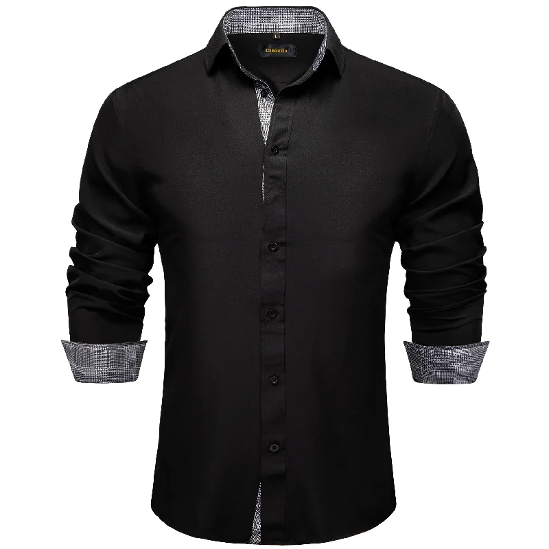 DiBanGu Black White Stripe Splicing Long Sleeve Shirt For Men