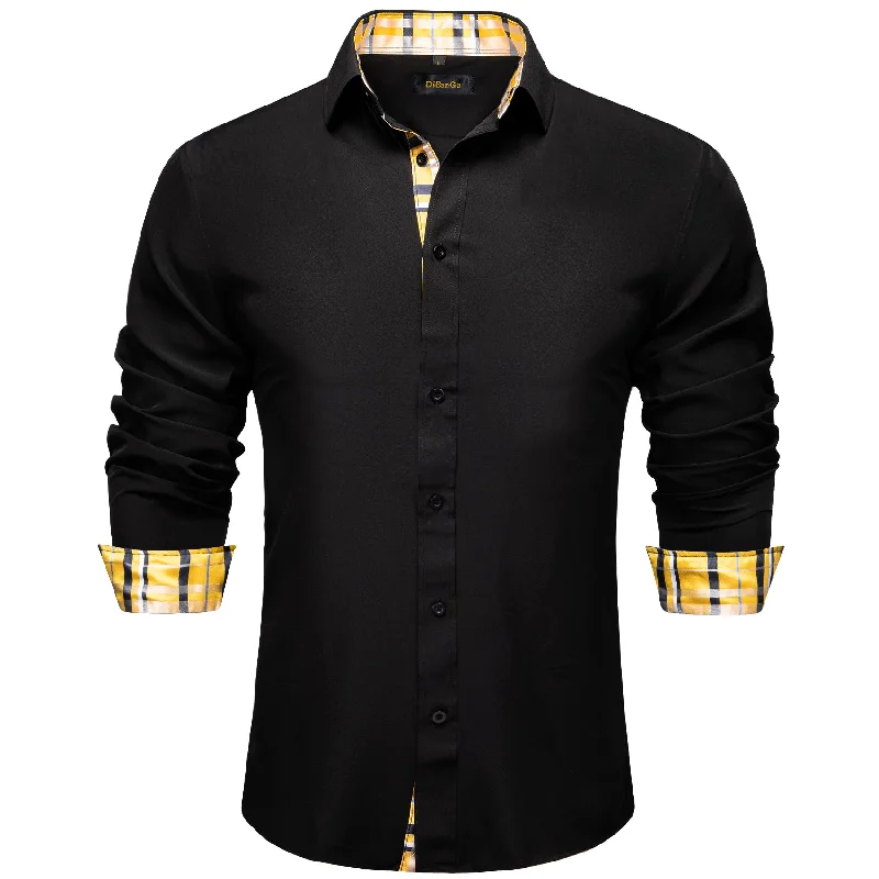 DiBanGu Black Yellow Stripe Splicing Long Sleeve Shirt For Men