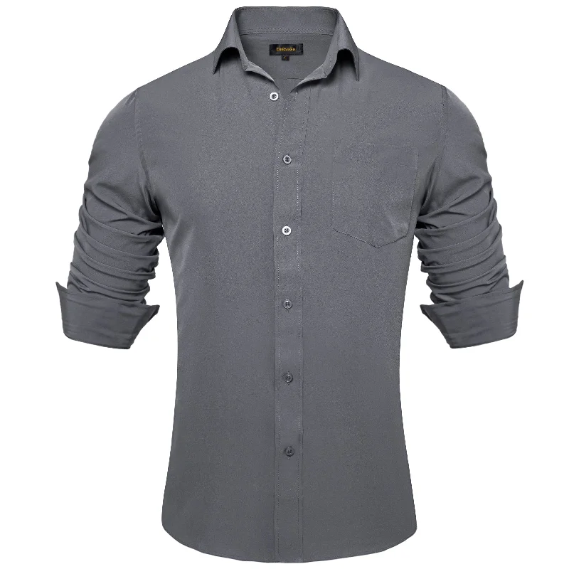 DiBanGu Dark Grey Solid Silk Men's Business Shirt