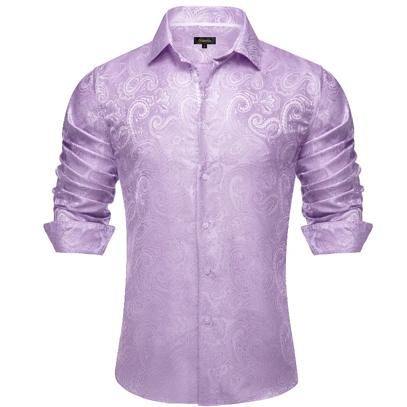 DiBanGu Dress Shirt Thistle Purple Paisley Button Down Long Sleeve Mens Business Shirt Top