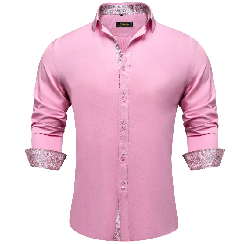 DiBanGu Pink Paisley Splicing Long Sleeve Shirt For Men