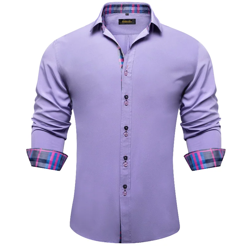 DiBanGu Purple Lattice Splicing Long Sleeve Shirt For Men