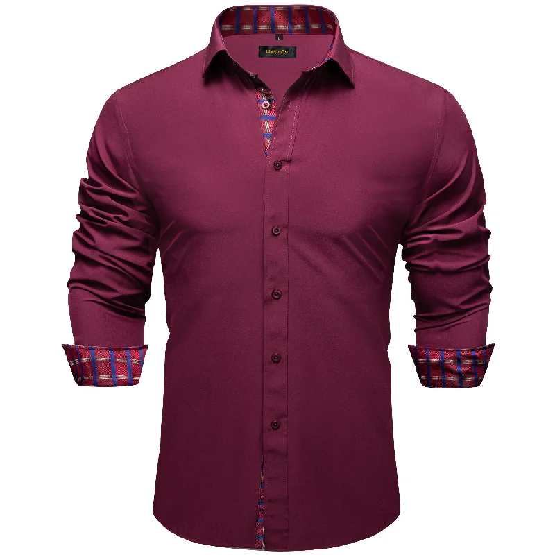 DiBanGu Red Blue Stripe Splicing Long Sleeve Shirt For Men