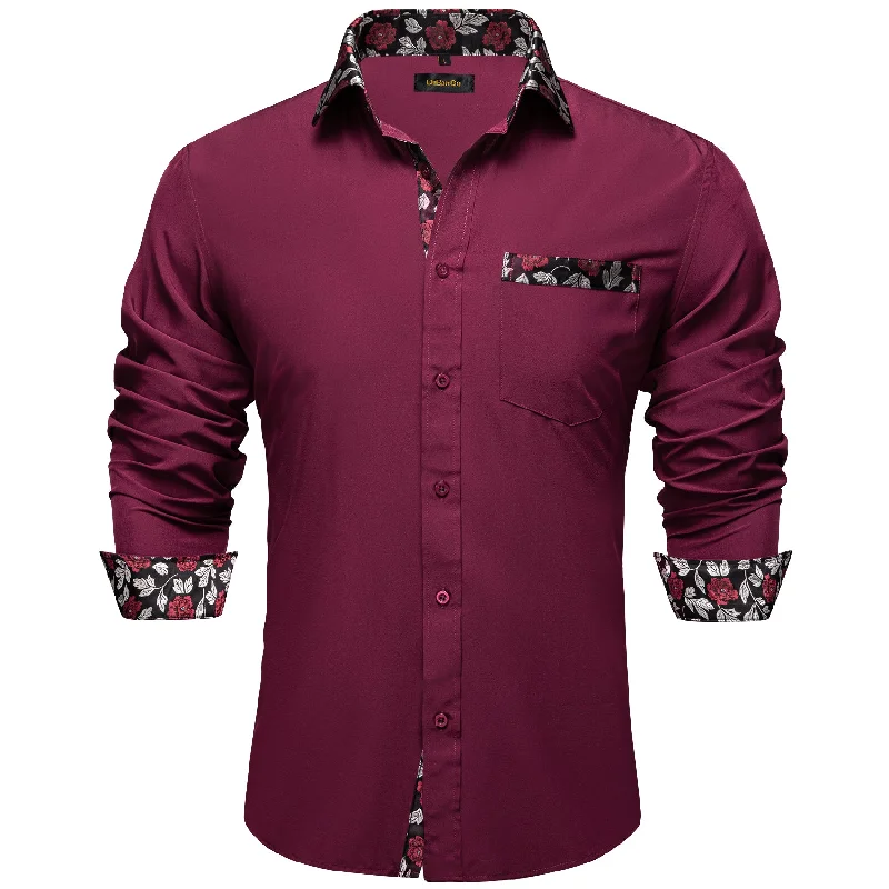 DiBanGu Red White Paisley Splicing Long Sleeve Shirt For Men