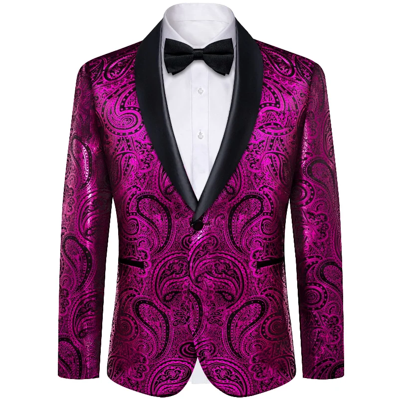 DiBanGu Shawl Collar Suit Byzantine Purple Paisley Silk Mens Slim Fit Business Suit