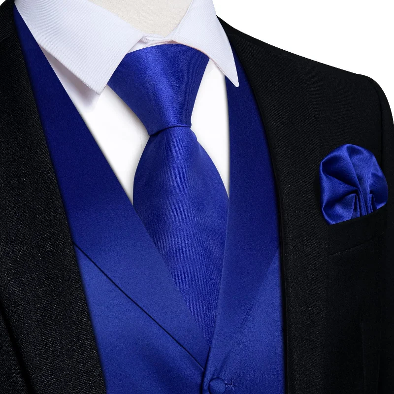 DiBanGu Tuxedo Waistcoat Cobalt Blue Solid Notched Collar Mens Business Casual Vest