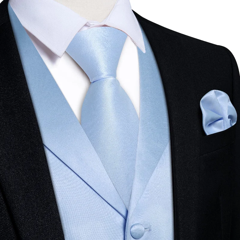 DiBanGu Tuxedo Waistcoat Sky Blue Solid Notched Collar Business Casual Vest for Men