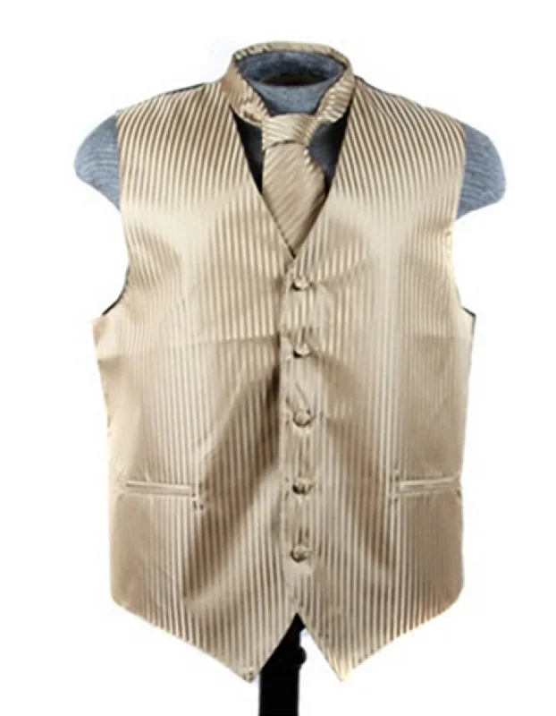 Beige Tonal Stripe Vest Set