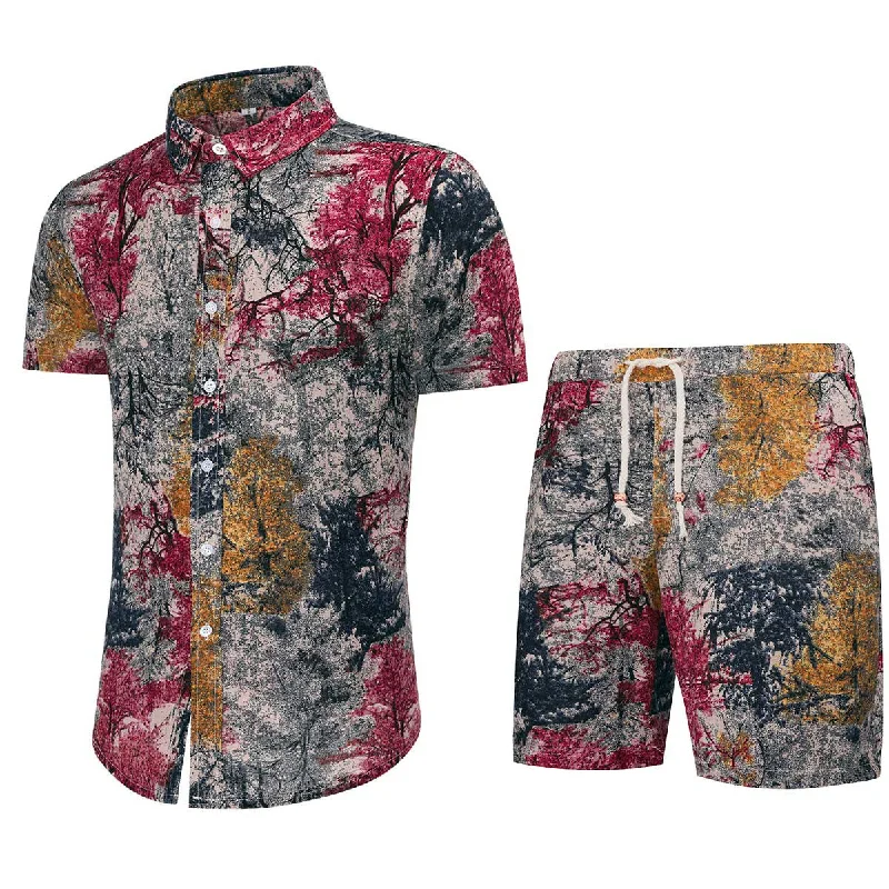 2-Piece Maple Forest Printed Summer Suit