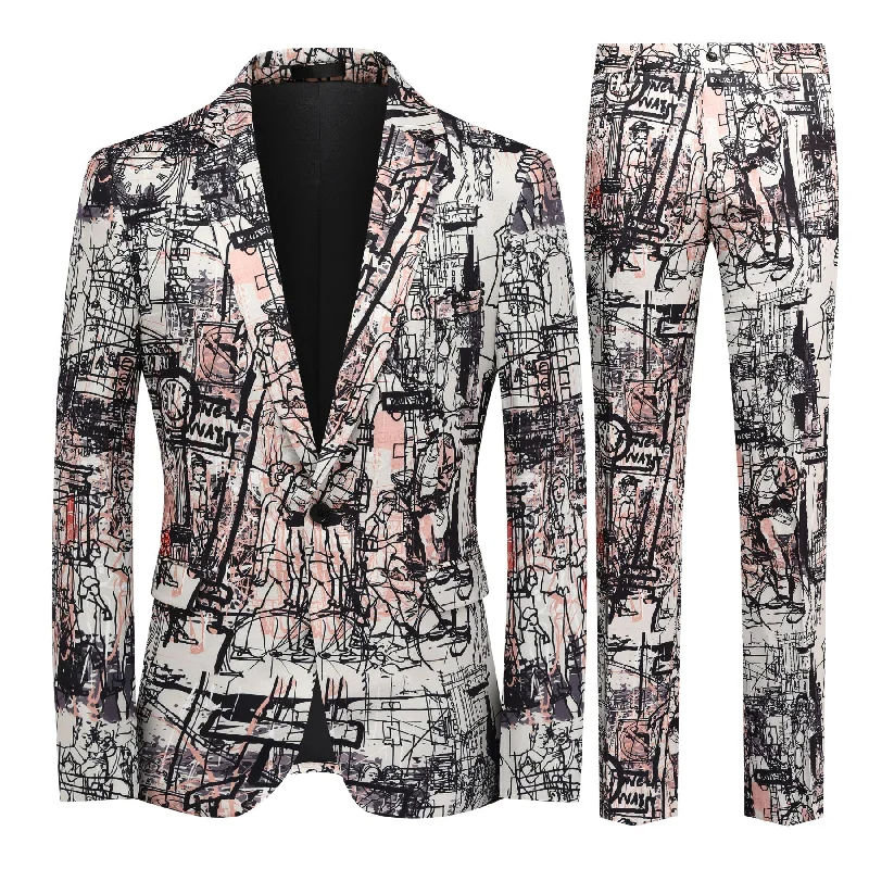 2-Piece Men's Printed Modern Fashionable Single-Button Suit