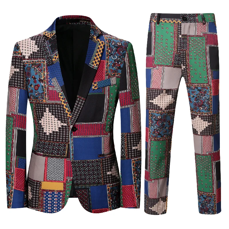 2-Piece Men's Two-Button Ethnic Style Print Suit